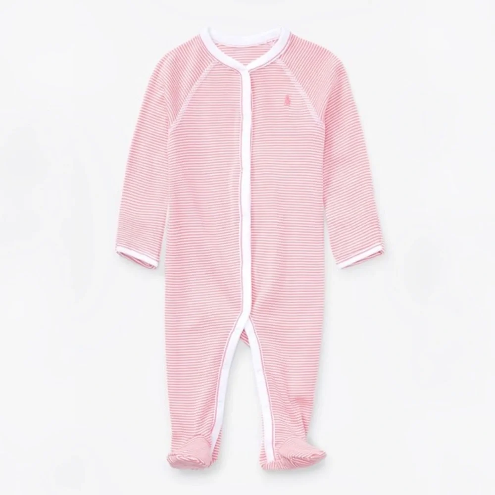 RALPH LAUREN NEWBORN STRIPED COTTON FOOTED COVERALL